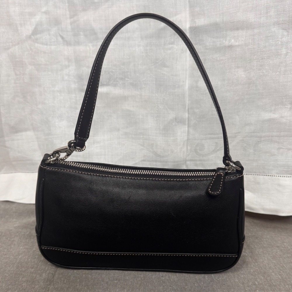 Coach Vintage Black Leather Baguette Shoulder Bag 7785 Contrast Stitch Small - Picture 2 of 6